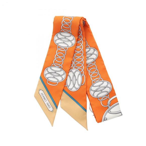 Hermes Hermès Twilly Lift Profile Silk Scarf for Women in Orange Multicolor - Picture 1 of 5